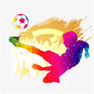 矢量运动-足球运动员幻彩剪影素材